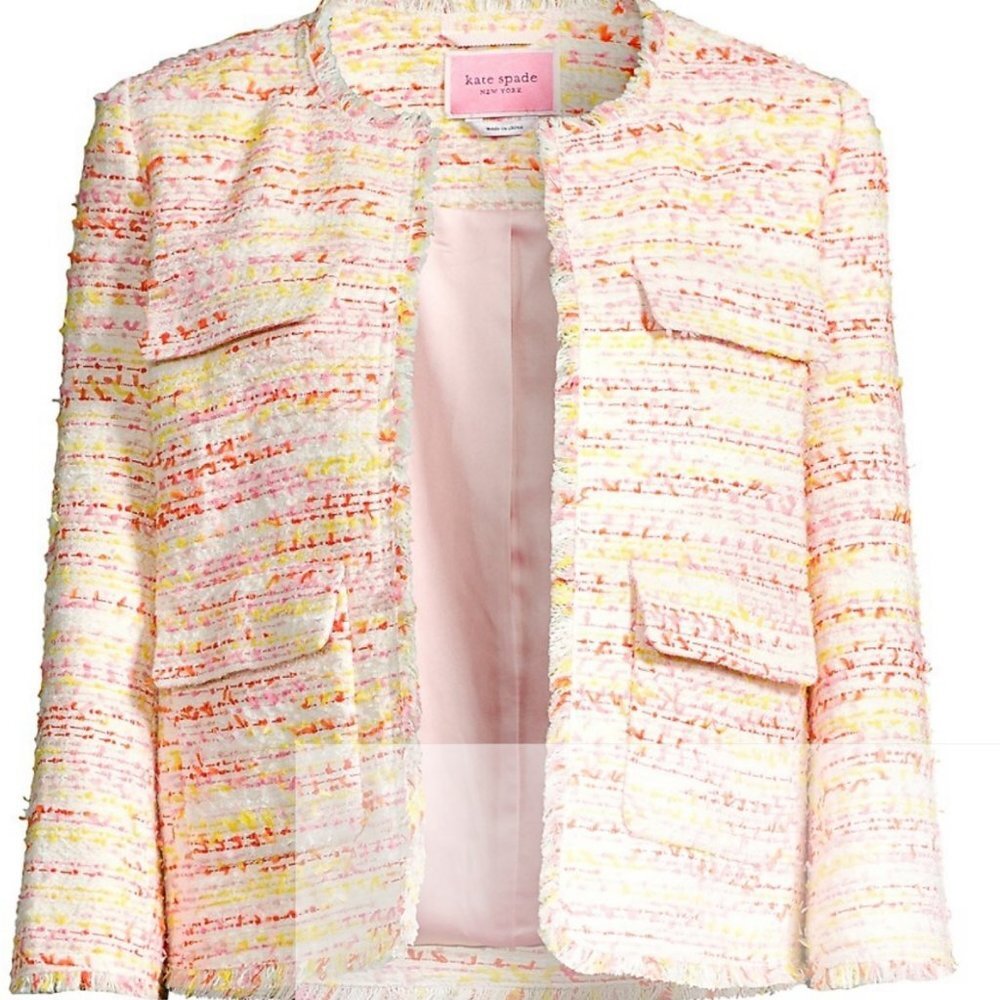Kate spade New York Multi Tweed Jacket Open Front Jacket